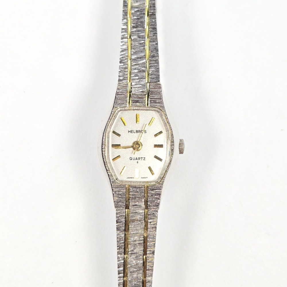 Helbros Vintage Two Tone Quartz Tonneau Watch 6.5" link Bracelet V238 24783 - Picture 3 of 14